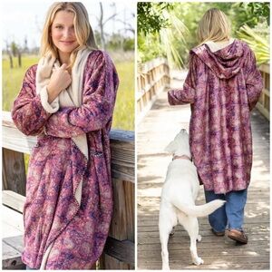 NWT Natural Life Long Cozy blanket kimono Mauve India Vines S/M
